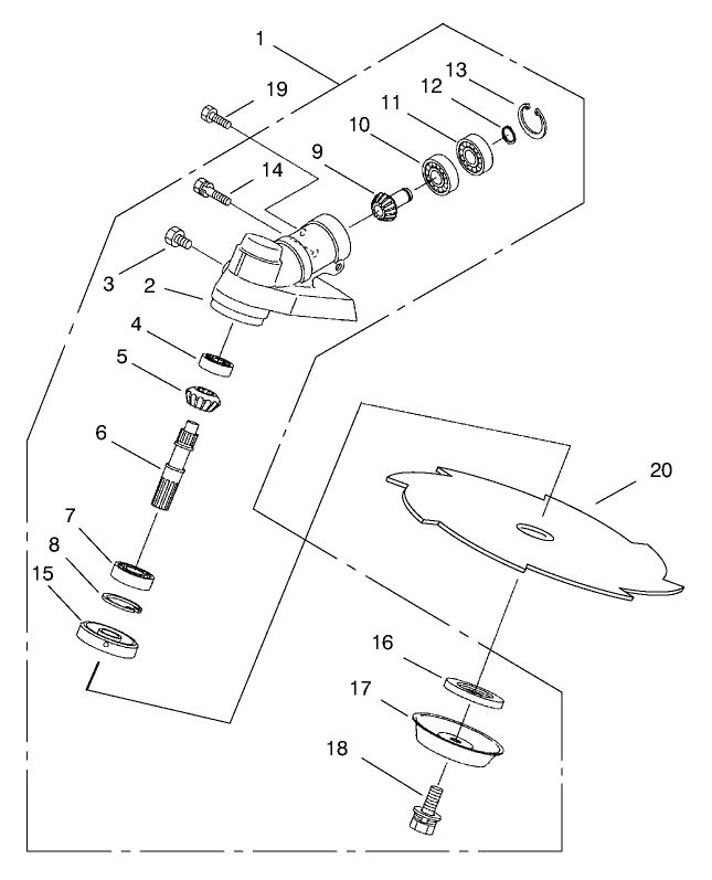 Gearcase Assembly Diagram and Parts List for 53021 900001 - 999999 Toro Trimmer