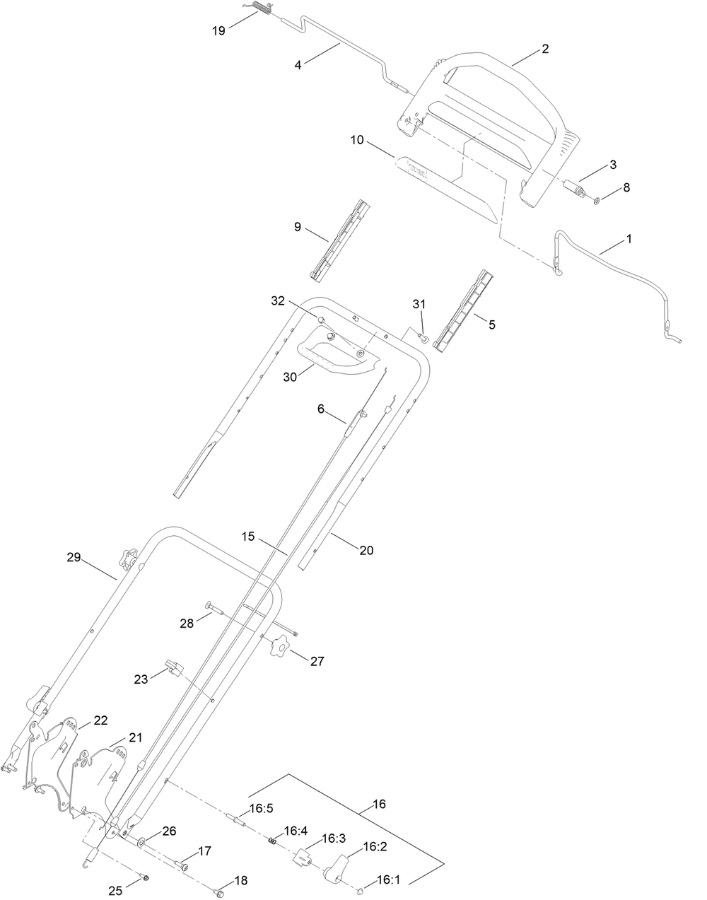 Handle Assembly Diagram and Parts List for 21848 409411874 - 411699999 Toro Lawn Mower