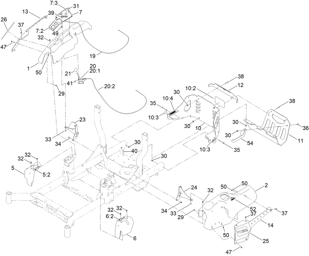 Console And Guard Assembly Diagram and Parts List for 76601 413000000 - 414709525 Toro Lawn Tractor