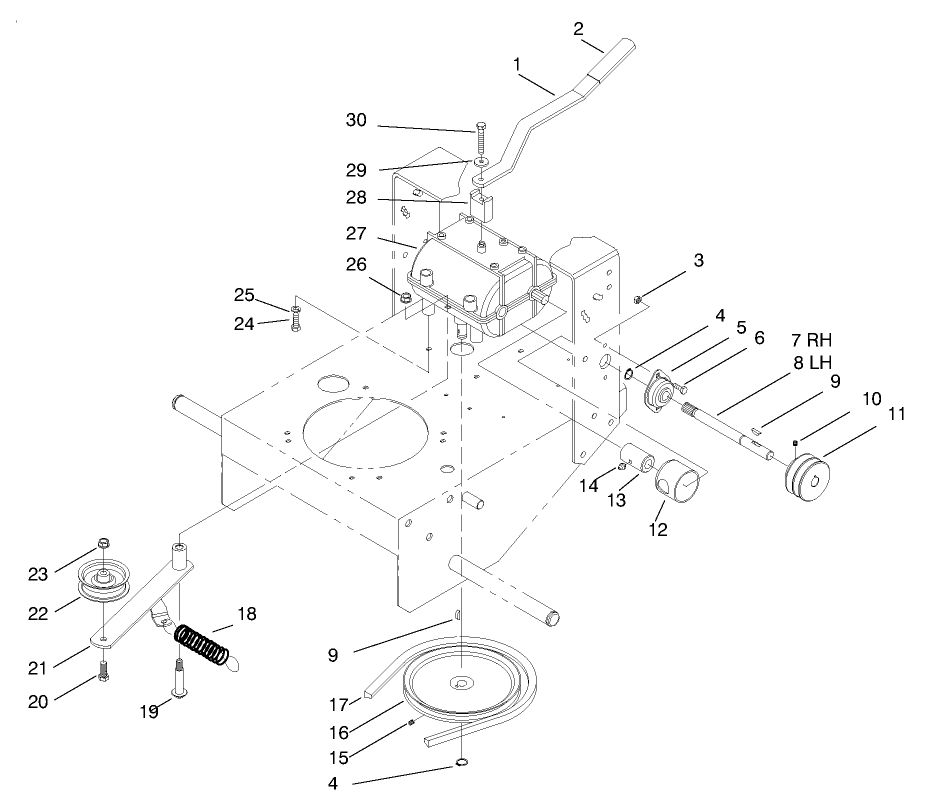 Transmission And Idler Pulley Asm Diagram and Parts List for 30167 790001 - 799999 Toro Lawn Tractor Accessories