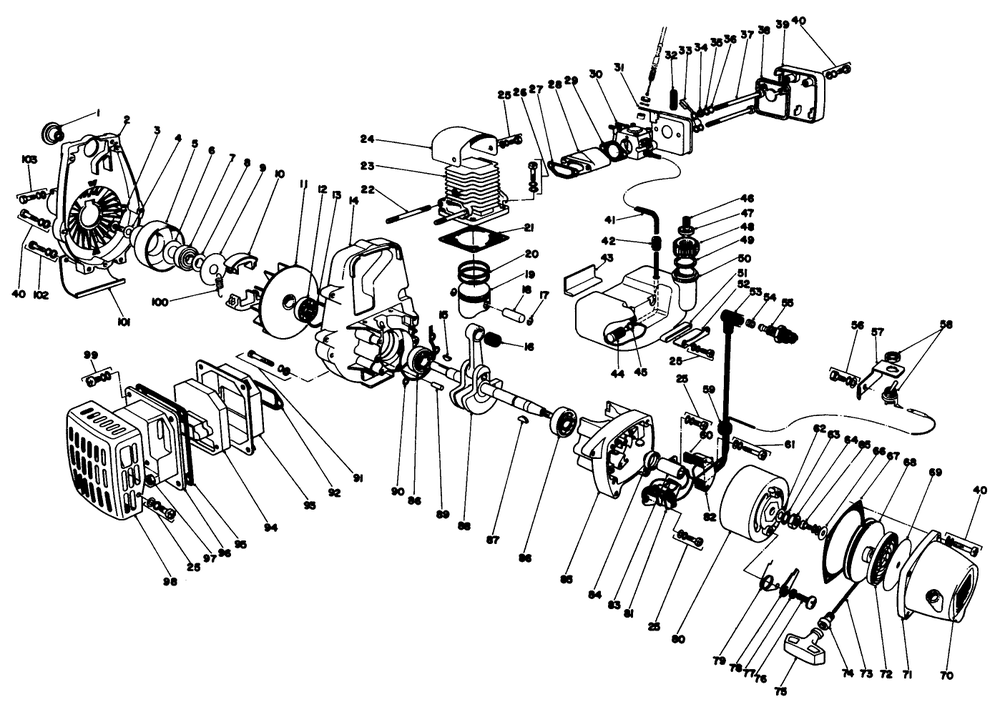 Engine Assembly Diagram and Parts List for 30910 0000001 - 0999999 Toro Trimmer