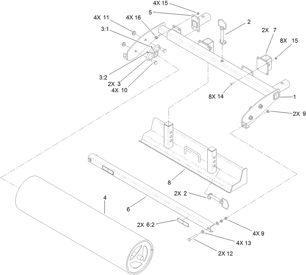 Roller Frame And Grader Assembly Diagram and Parts List for 23102 318000001 - 318999999 Toro Cultivator