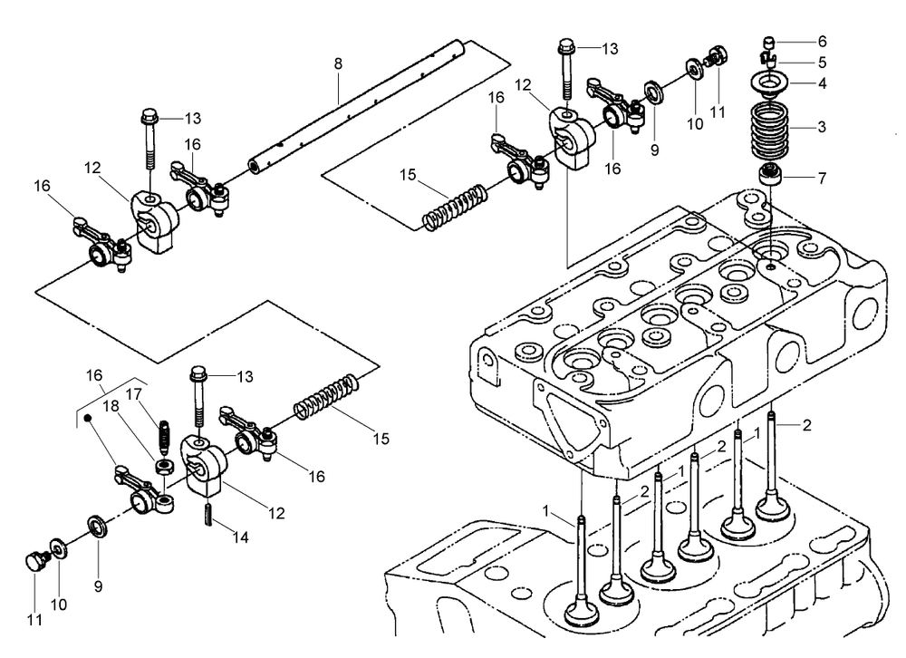Valve And Rocker Arm Assembly Diagram and Parts List for 74265TE (270000001-270999999)(2007) Toro Lawn Mower