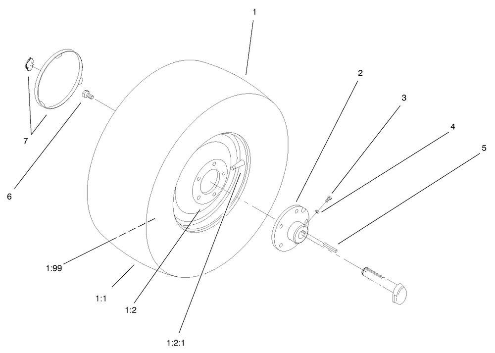 Rear Wheel Assembly Diagram and Parts List for 72115 9900001 - 9999999 Toro Lawn Tractor