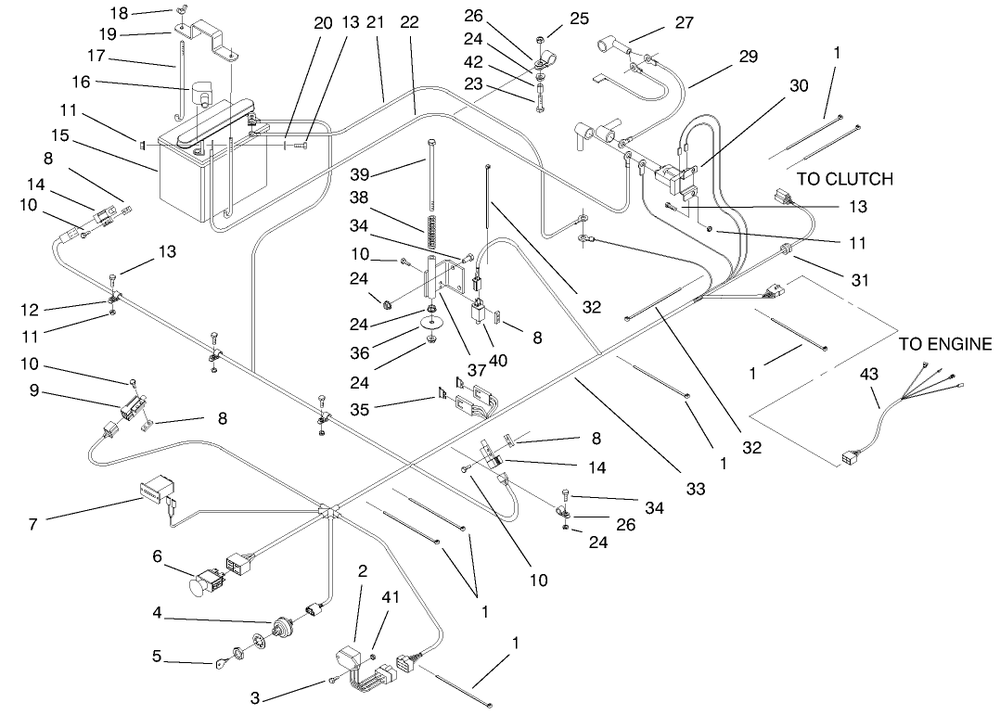 Electrical System Assembly Diagram and Parts List for 74173 (990001-999999)(1999) Toro Lawn Mower