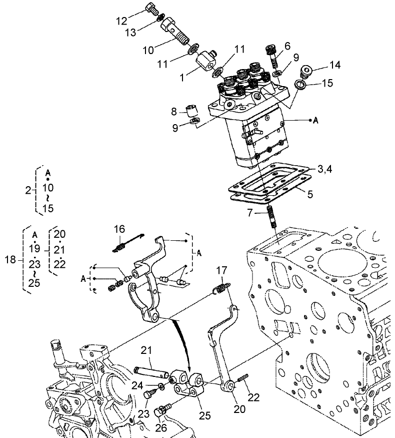 Injection Pump And Governor Assembly Diagram and Parts List for 74264TE (260000001-260999999)(2006) Toro Lawn Mower