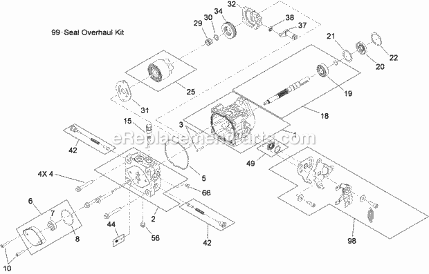Hydraulic Pump Assembly No. 117-3597 Diagram and Parts List for 74551 310000001-310999999 Toro Lawn Mower