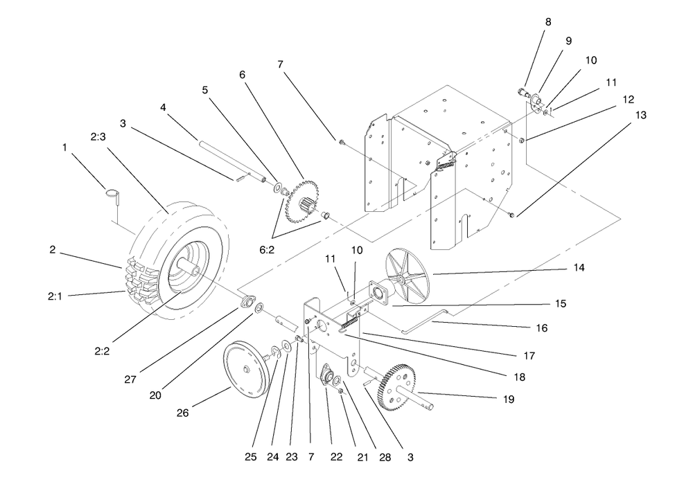 Lower Traction Assembly Diagram and Parts List for 38083 8900001 - 8999999 Toro Snow Blower