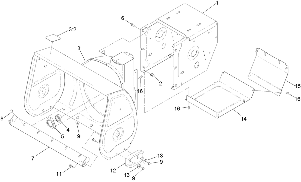 Main Frame Assembly Diagram and Parts List for 38842 414000000 - 414036324 Toro Snow Blower