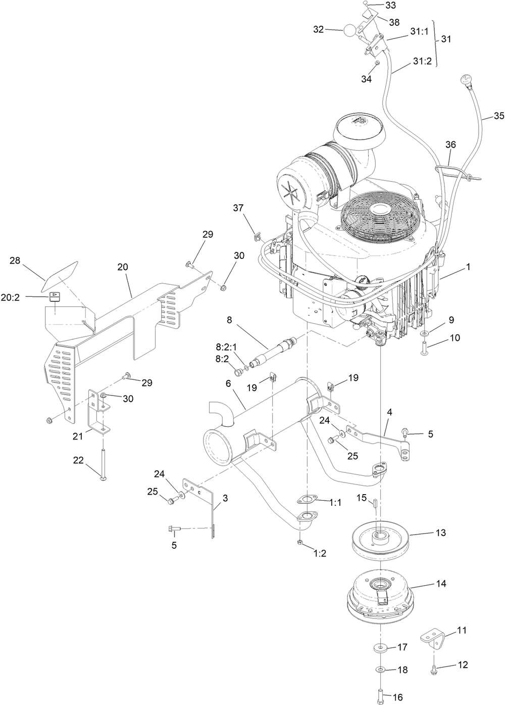 Engine Assembly Diagram and Parts List for 72504TE 412200000 - 414299999 Toro Lawn Mower