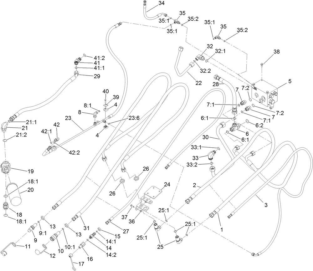 Auxiliary Hydraulic Assembly Diagram and Parts List for 22530 400000000 - 405539999 Toro Lawn Tractor Accessories