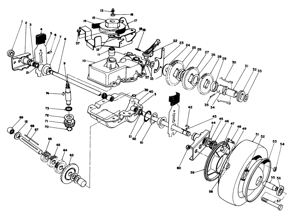 Gear Case Assembly Diagram and Parts List for 22036 1000001 - 1999999 Toro Lawn Mower