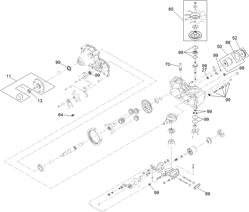Rh Transaxle Assembly Diagram and Parts List for 74020 400000000-999999999 Toro Lawn Tractor