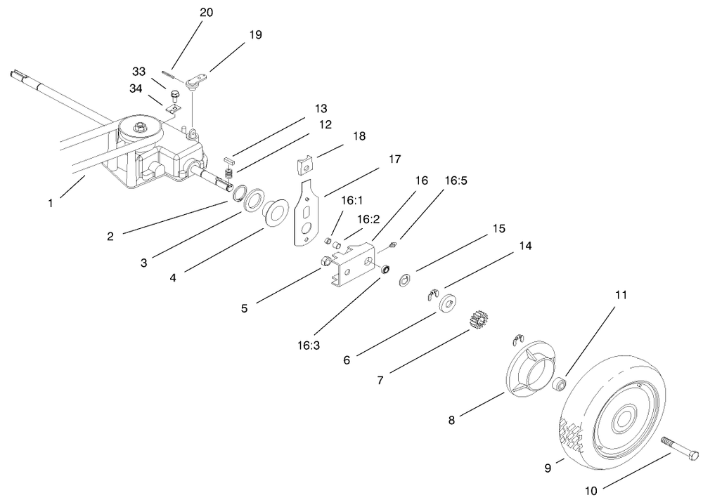 Gear Case & Rear Wheel Assembly Diagram and Parts List for 22045 9900001 - 9999999 Toro Lawn Mower