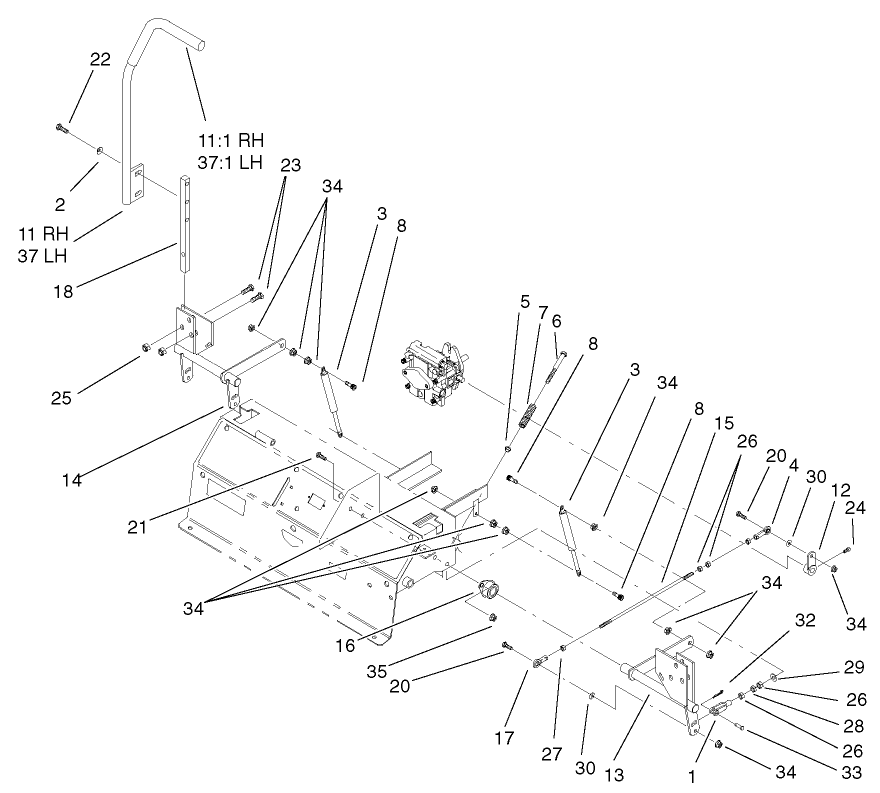 Steering Control Assembly Diagram and Parts List for 74213 (220000001-220999999)(2002) Toro Lawn Mower