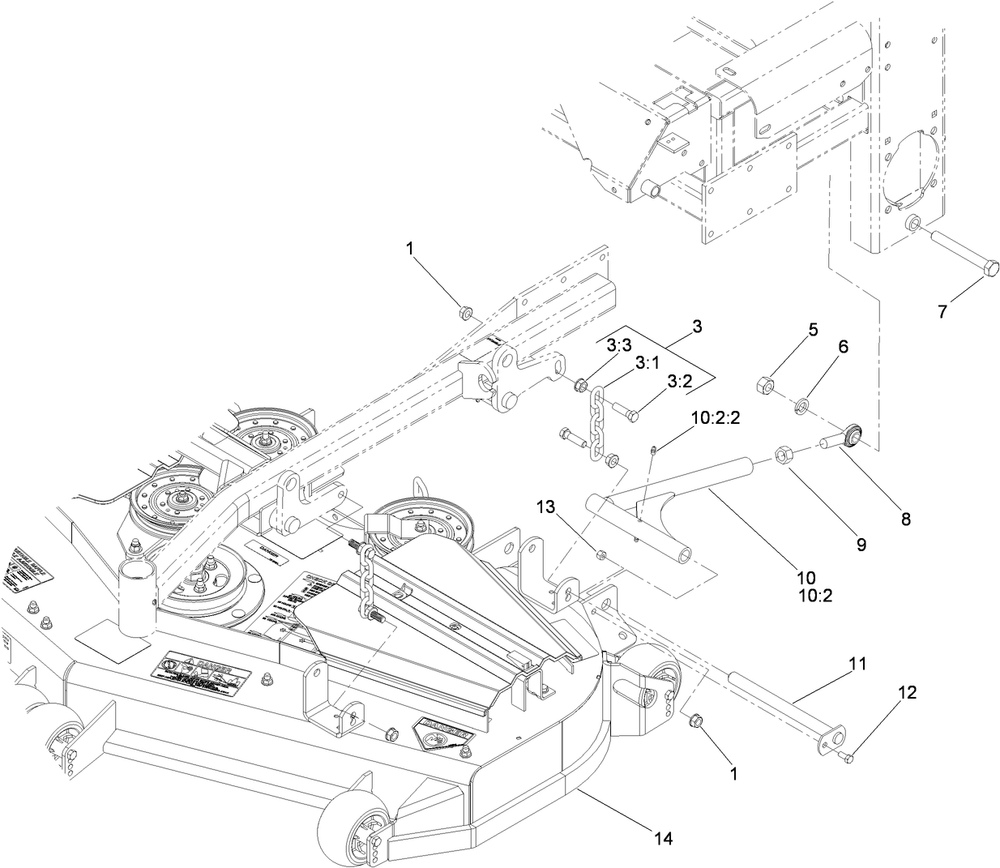 Deck Connection Assembly Diagram and Parts List for 74296 (311000001-311999999)(2011) Toro Lawn Mower