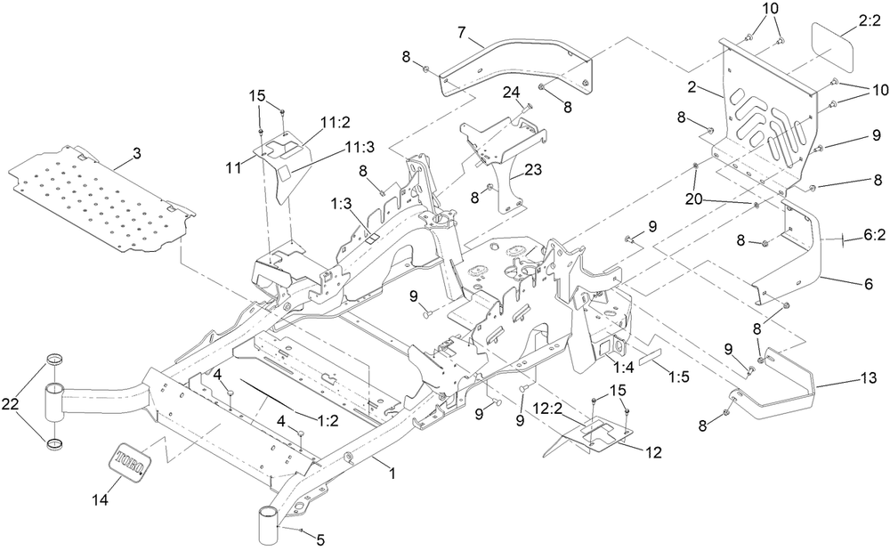 Frame Assembly Diagram and Parts List for 72960 412654517 - 412999999 Toro Lawn Tractor