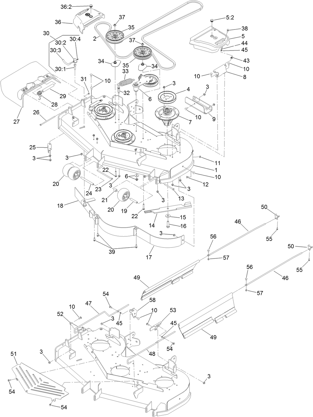 Deck Assembly Diagram and Parts List for 74919TE (316000001-316999999)(2016) Toro Lawn Mower