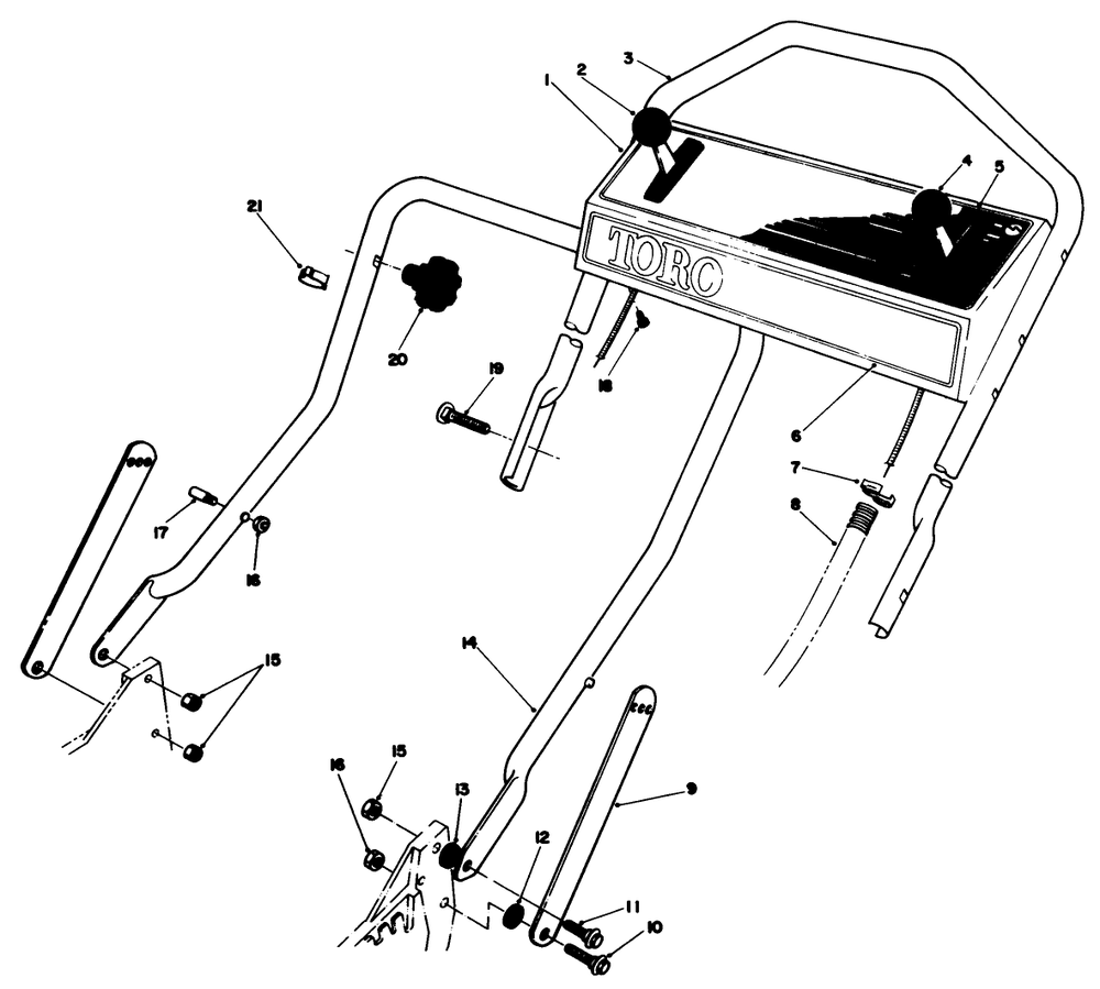 Handle Assembly Diagram and Parts List for 20626C 7000001 - 7999999 Toro Lawn Mower