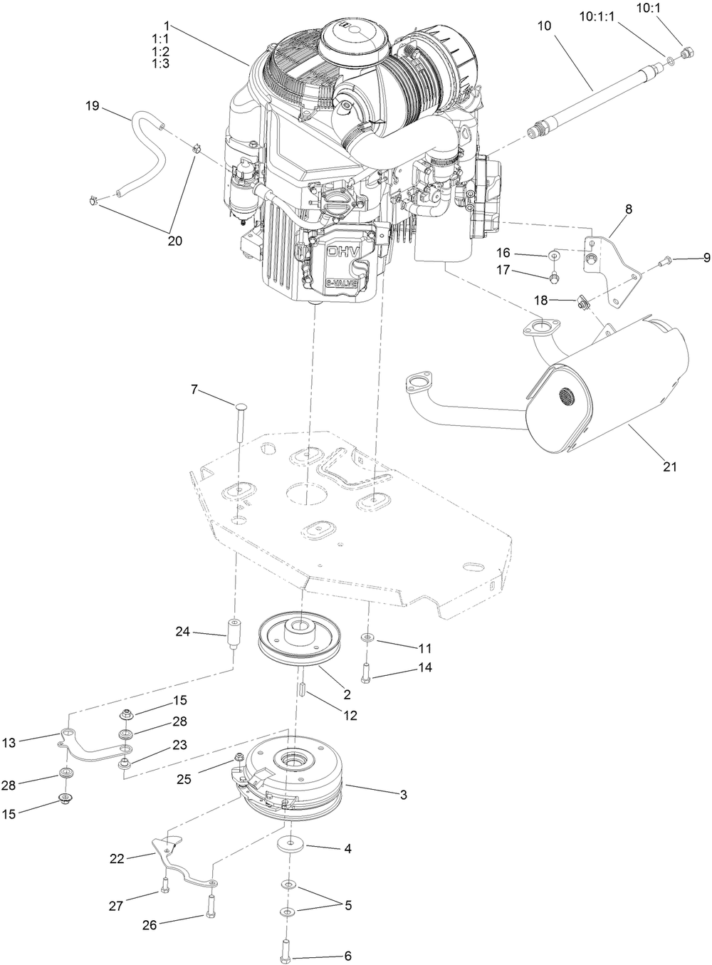 Engine, Clutch And Muffler Assembly Diagram and Parts List for 74960 400000000-402089999 Toro Lawn Mower