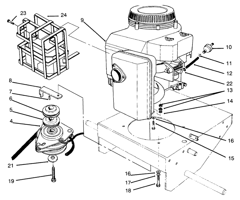 Engine & Clutch Assembly Diagram and Parts List for 30165 690001 - 699999 Toro Lawn Tractor Accessories