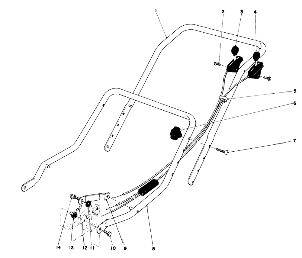 Handle Assembly Diagram and Parts List for 16756 7000001 - 7999999 Toro Lawn Mower