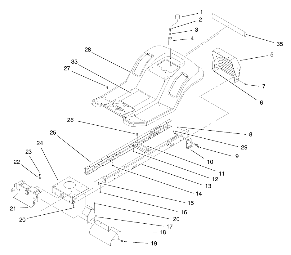 Frame Assembly Diagram and Parts List for 71208 8900001 - 8999999 Toro Lawn Tractor