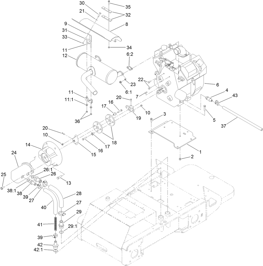 Engine And Hydraulic Pump Assembly Diagram and Parts List for 22318 404320000 - 405709999 Toro Lawn Tractor Accessories