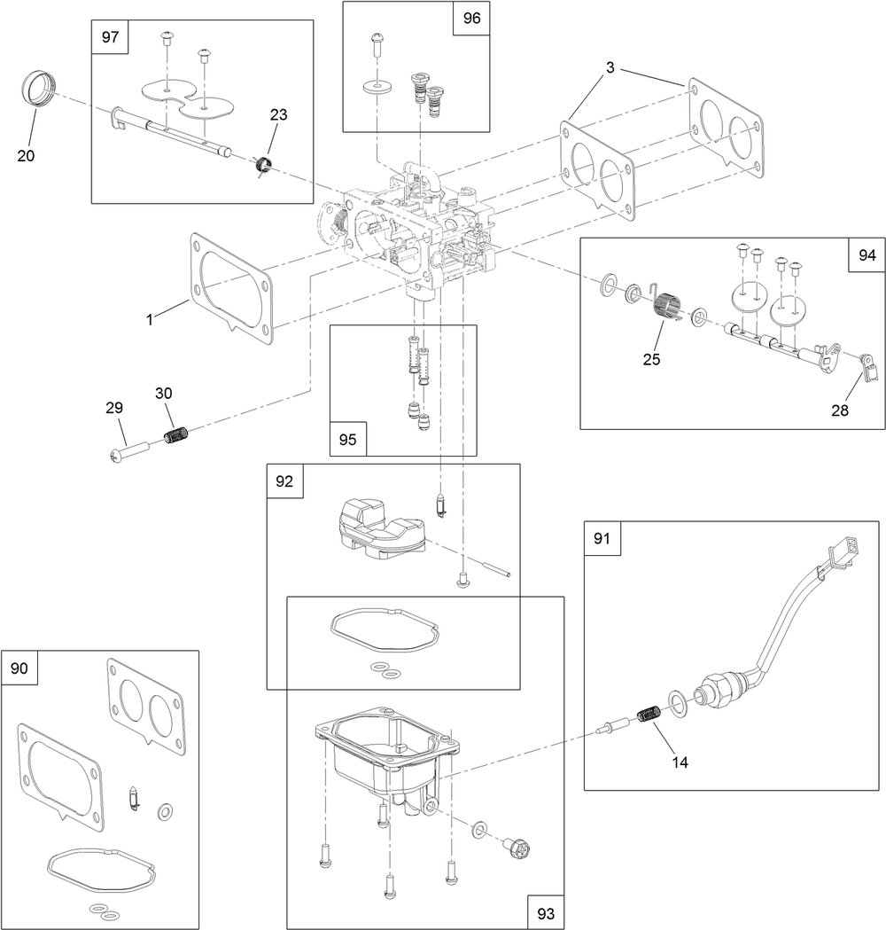 Carburetor Assembly Diagram and Parts List for 74493 407146062-999999999 Toro Lawn Tractor