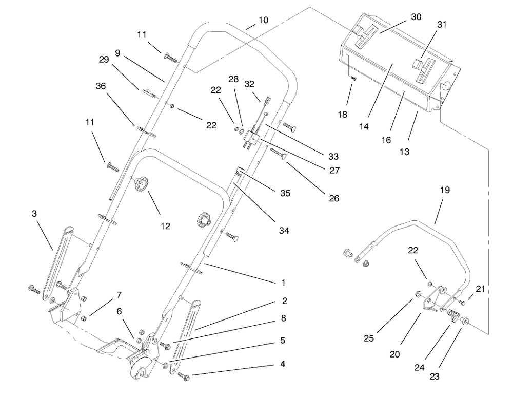 Handle Assembly Diagram and Parts List for 20464 6900001 - 6999999 Toro Lawn Mower