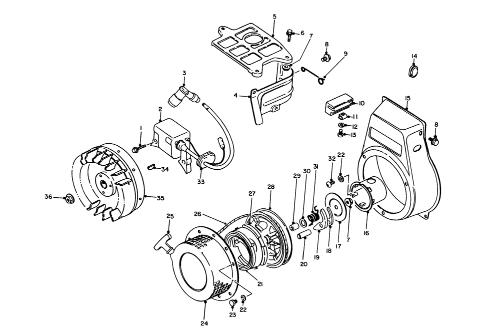 Rewind Starter & Magneto Assembly Diagram and Parts List for 62018 7000001 - 7999999 Toro Generator