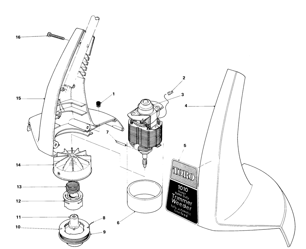 Motor And Housing Assembly Diagram and Parts List for 51255 2000001 - 2999999 Toro Trimmer