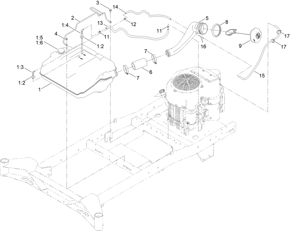 Fuel Tank Assembly Diagram and Parts List for 76608 400000000 - 417419999 Toro Lawn Tractor