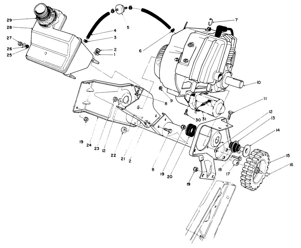 Engine & Main Frame Assembly Diagram and Parts List for 38185 9000001 - 9999999 Toro Snow Blower