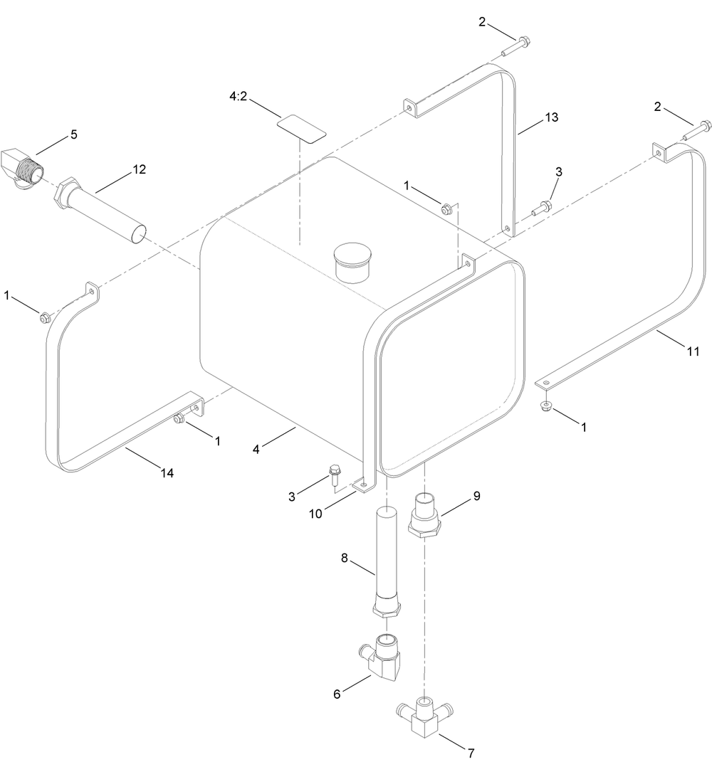Hydraulic Tank Assembly Diagram and Parts List for 25403 400000000 - 401399999 Toro Lawn Tractor Accessories