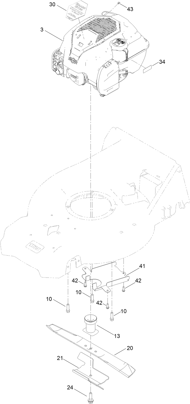 Engine And Blade Assembly Diagram and Parts List for 21693 414500000 - 999999999 Toro Lawn Mower