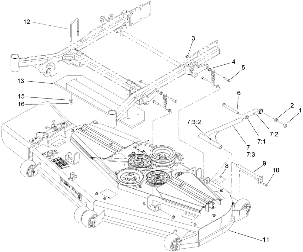 Deck Connection Assembly Diagram and Parts List for 74269TE (270000001-270999999)(2007) Toro Lawn Mower
