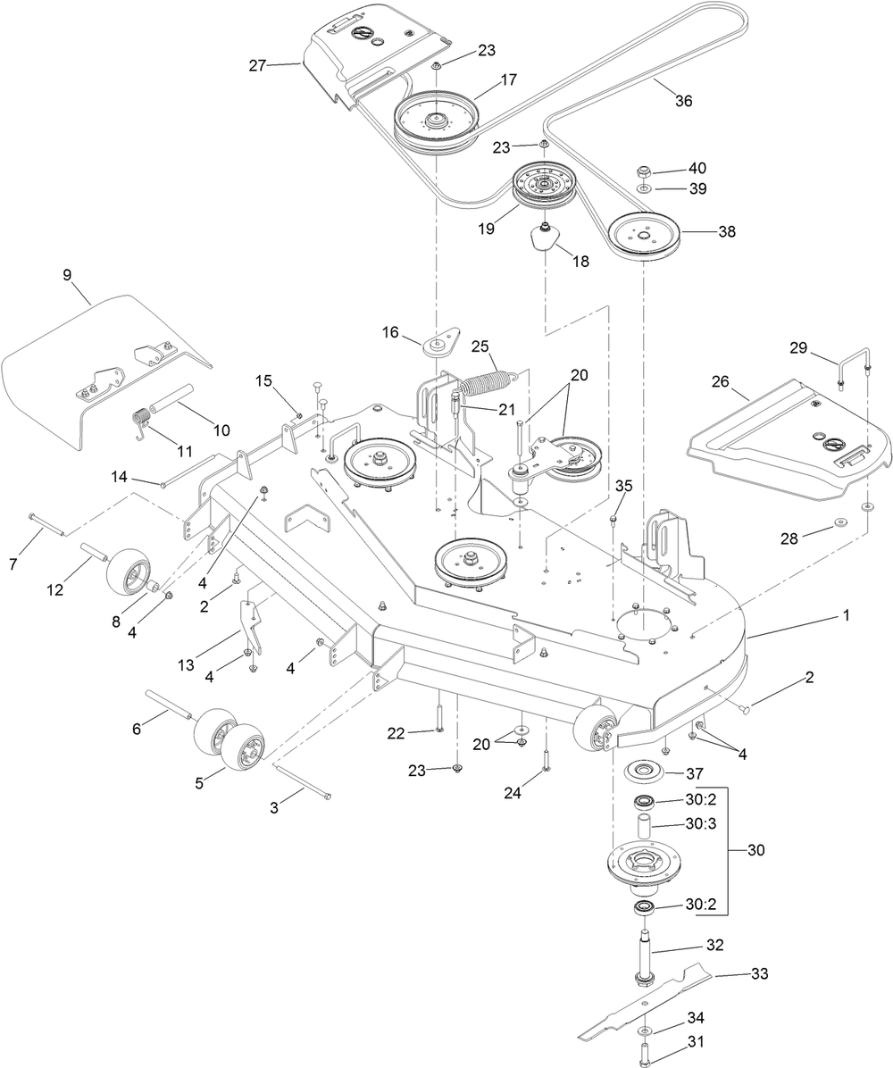 Deck Assembly Diagram and Parts List for 74145 (316000001-316999999)(2016) Toro Lawn Mower