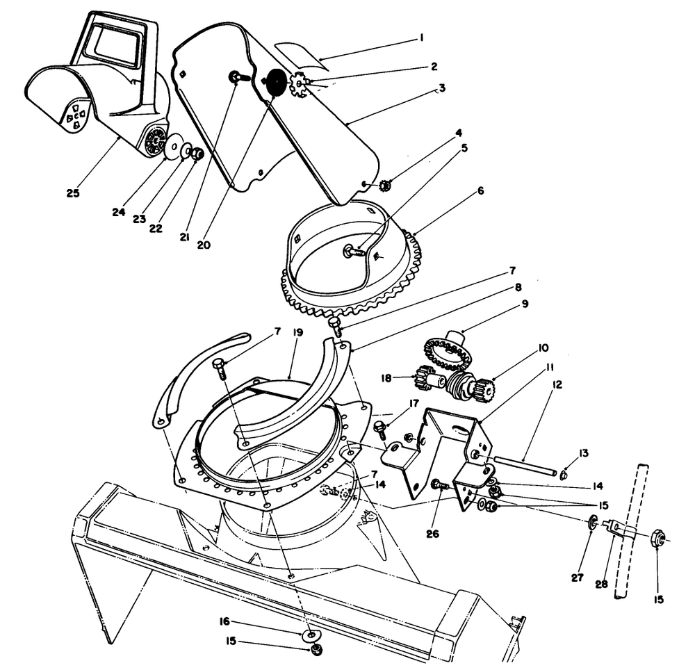 Discharge Chute Assembly Diagram and Parts List for 38185C 8000001 - 8999999 Toro Snow Blower