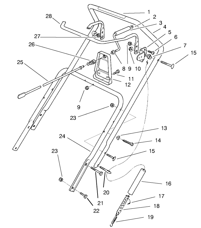 Handle Assembly Diagram and Parts List for 38431 7900001 - 7999999 Toro Snow Blower