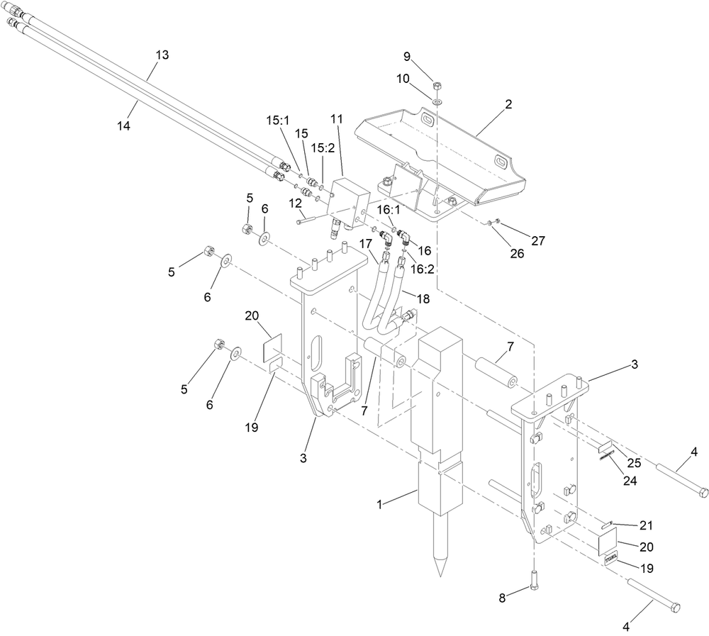 Breaker Attachment Assembly Diagram and Parts List for 23136 322000001 - 322999999 Toro Lawn Tractor Accessories