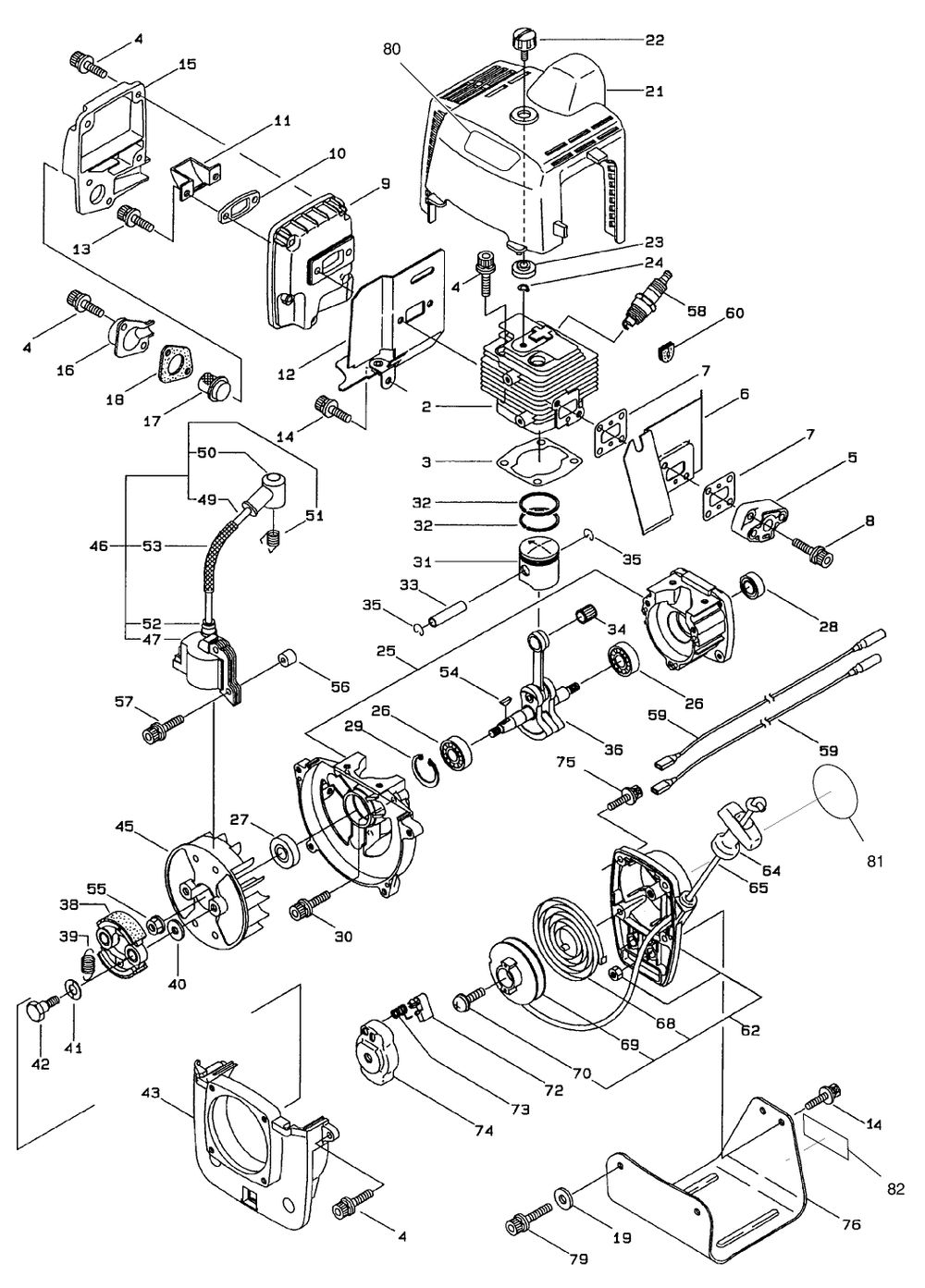 Engine Assembly Diagram and Parts List for 53035 89000001 - 89999999 Toro Chainsaw