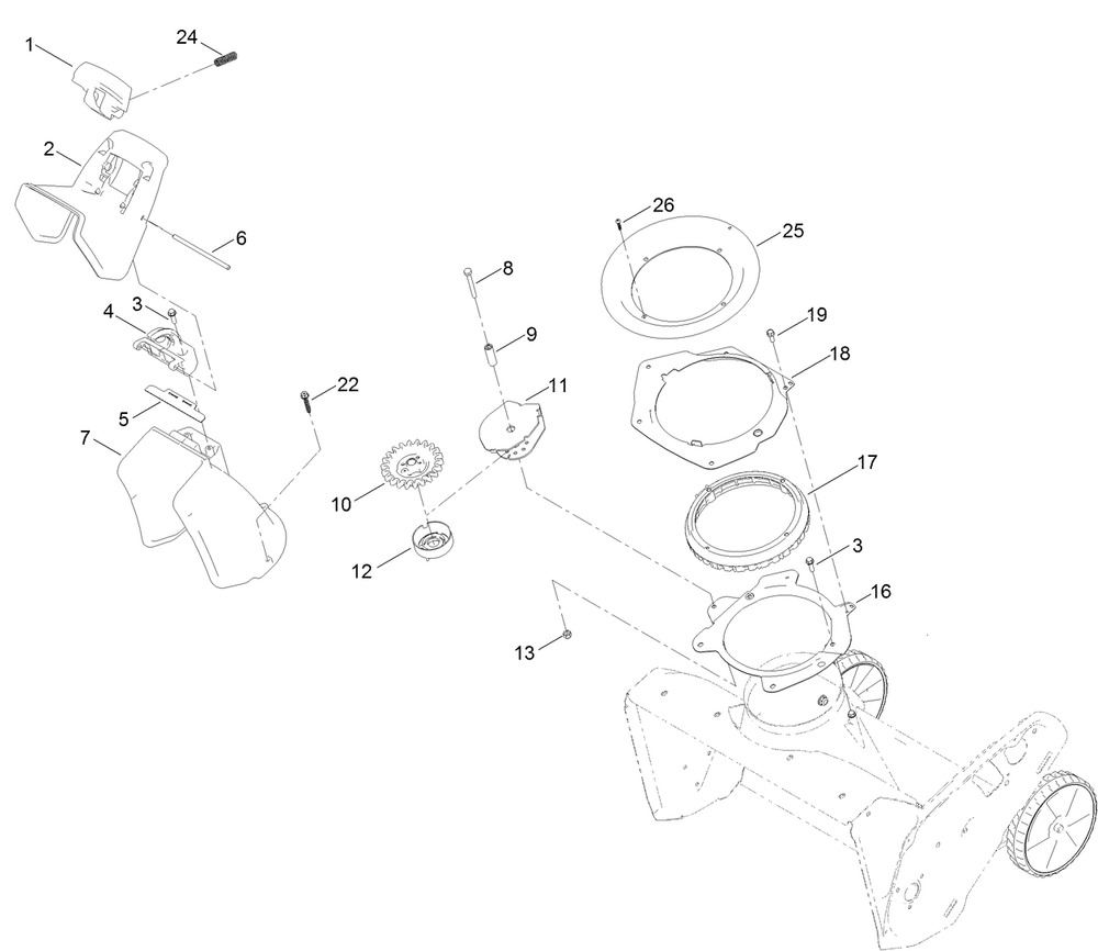 Chute Control Assembly Diagram and Parts List for 38568 407000000 - 999999999 Toro Snow Blower