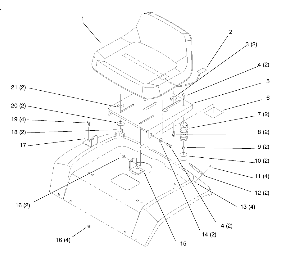 Seat Diagram and Parts List for 72110 8900600 - 8999999 Toro Lawn Tractor