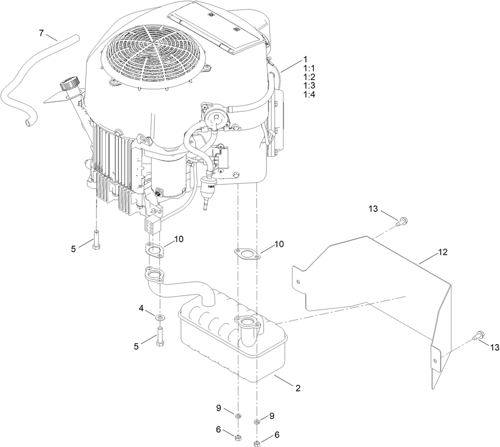 Engine And Muffler Assembly Diagram and Parts List for 76411 417260000 - 417265515 Toro Lawn Tractor
