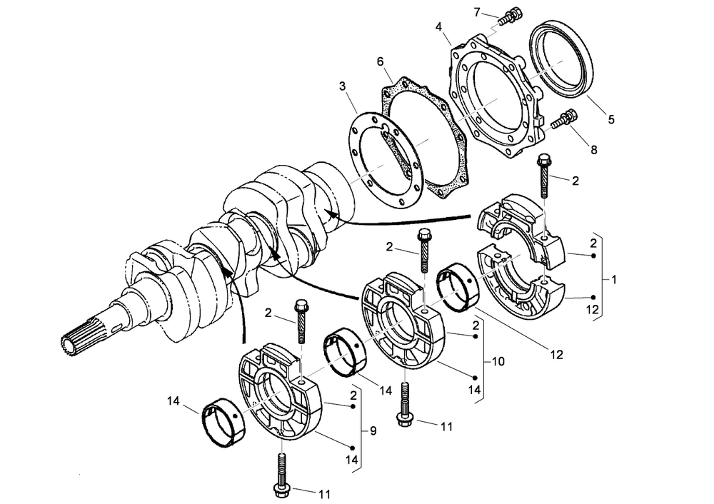 Main Bearing Case Assembly Diagram and Parts List for 74274 (313000001-313999999)(2013) Toro Lawn Mower