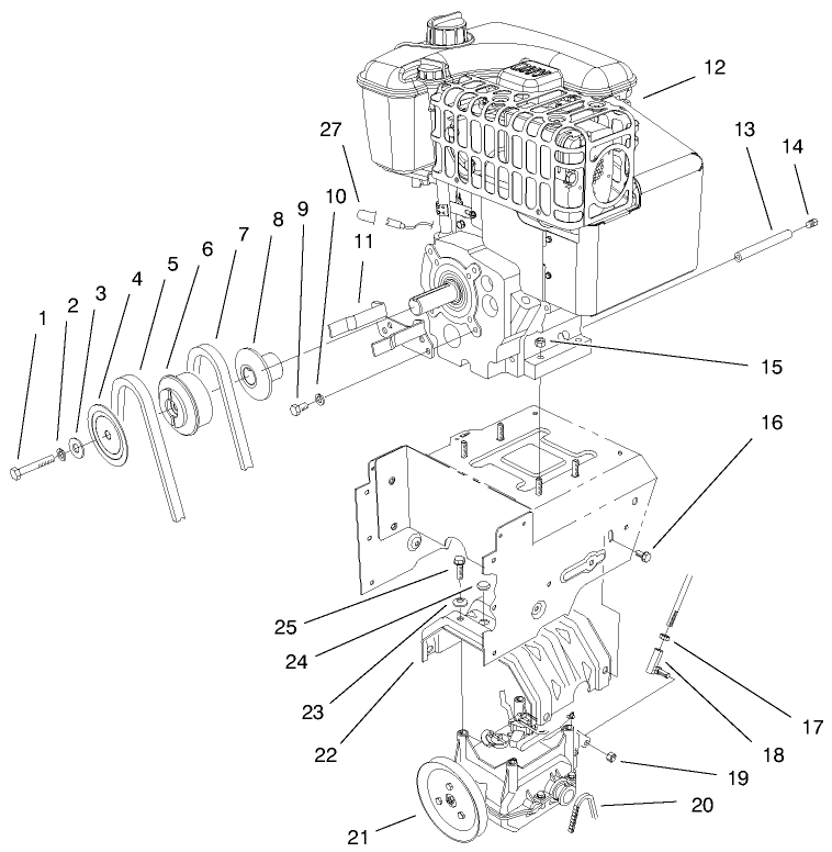 Engine Assembly Diagram and Parts List for 38542 99000001 - 99999999 Toro Snow Blower