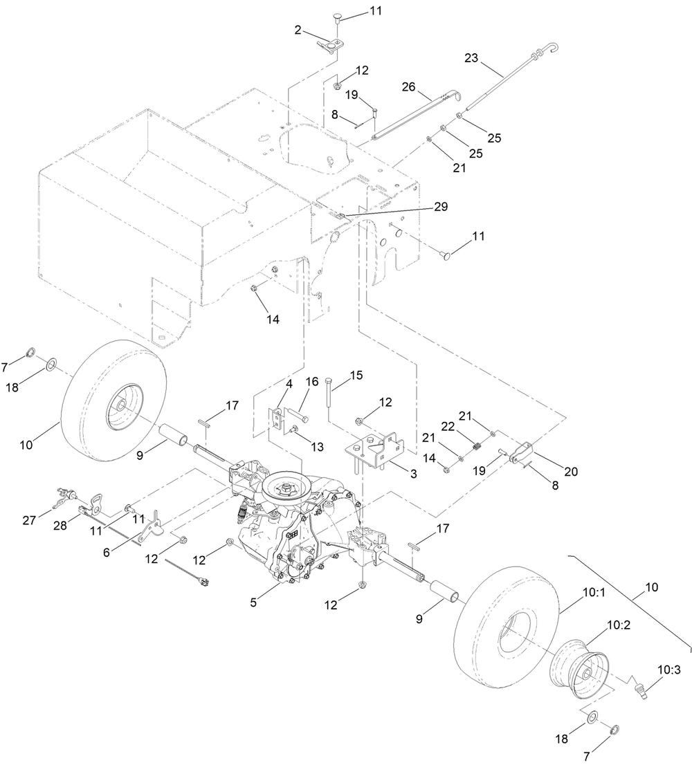 Transmission Assembly 2 Diagram and Parts List for 23512 400000000-999999999 Toro Seeder