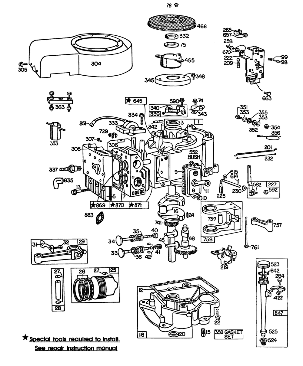 Engine Briggs & Stratton Model 252707-0230-01 (Model 57360) Diagram and Parts List for 57300 2000001 - 2999999 Toro Lawn Tractor