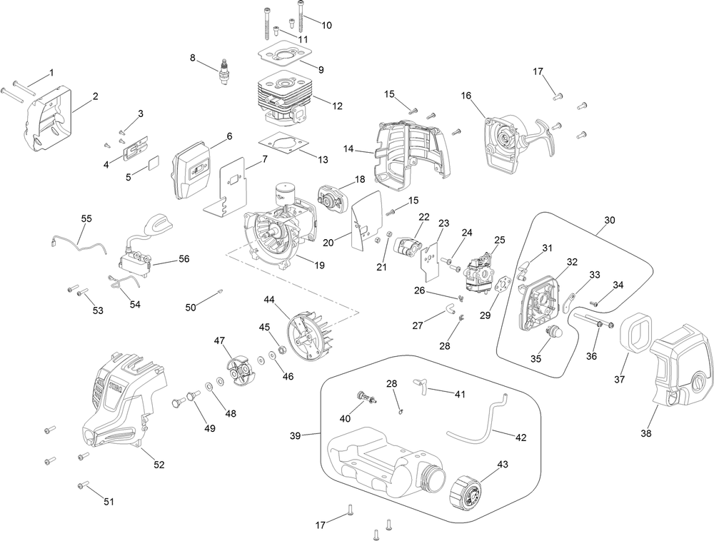 Powerhead Assembly No. 308466016 Diagram and Parts List for 51978 315000001 - 315999999 Toro Trimmer